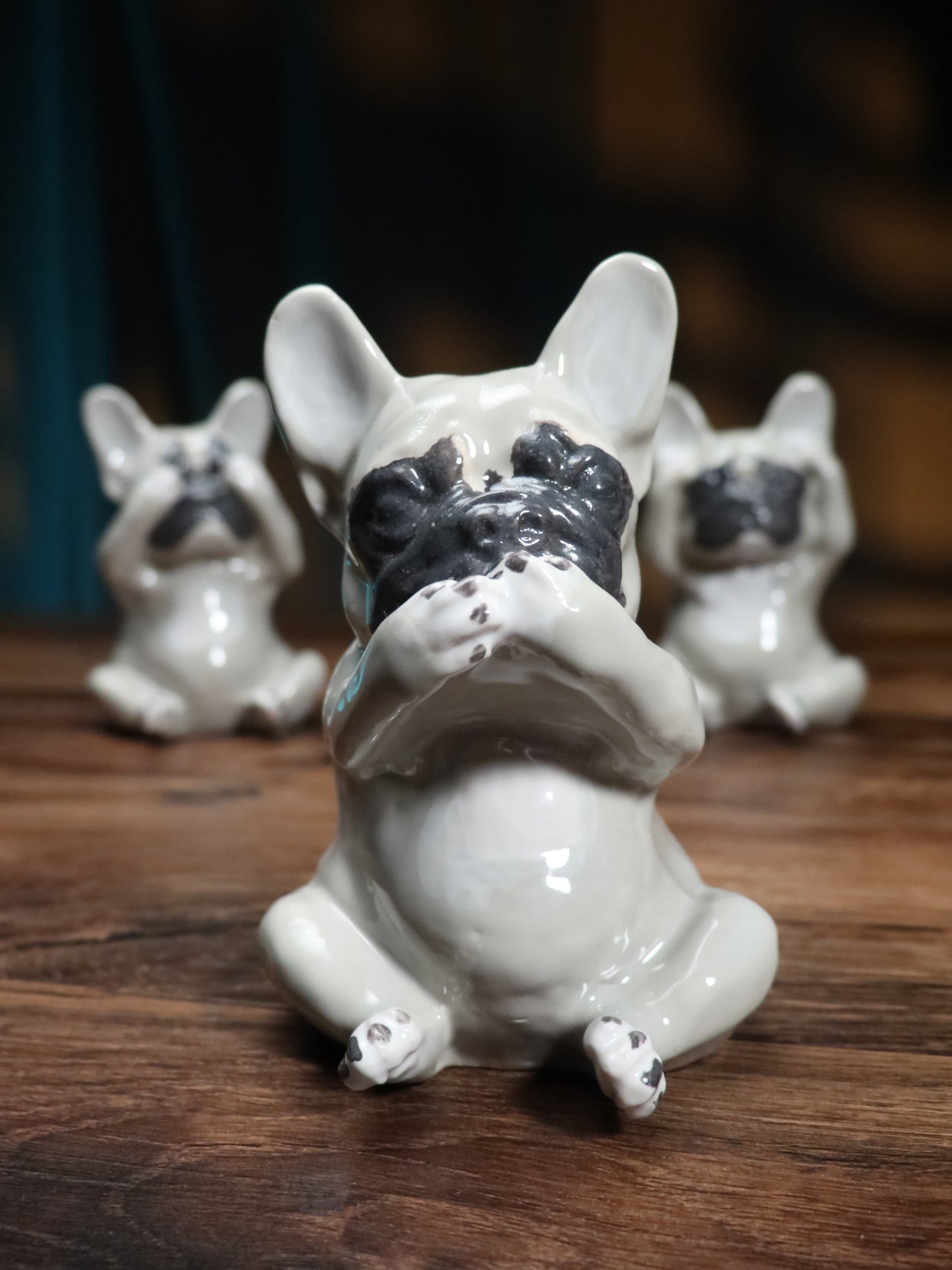 Original author's porcelain figurines of French bulldogs art.1