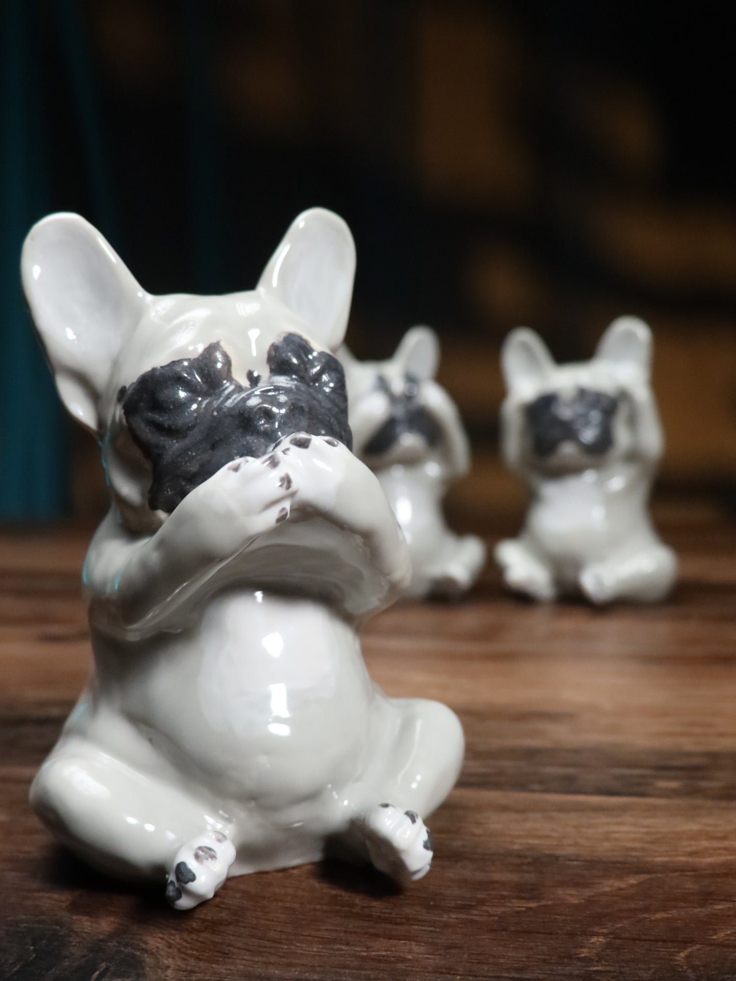 Original author's porcelain figurines of French bulldogs art.1